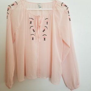 Forever 21 Embroidered Sheer Peasant Blouse